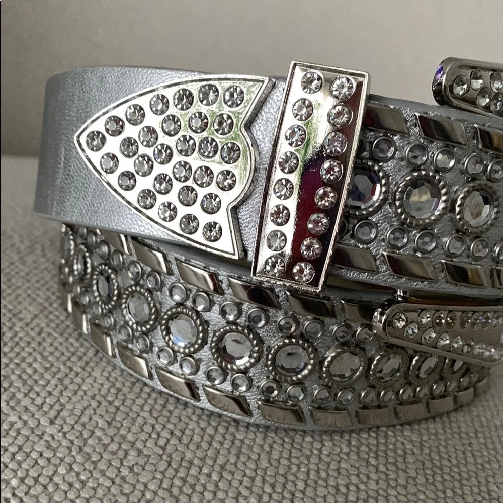 Silver Rhinestone Studded Women's Belt